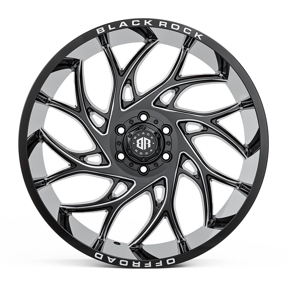 BLACK ROCK STRYKER GLOSS BLACK MILLED 4X4 RIMS FOR OFF-ROAD TRUCK SUV 4WD 22 INCH