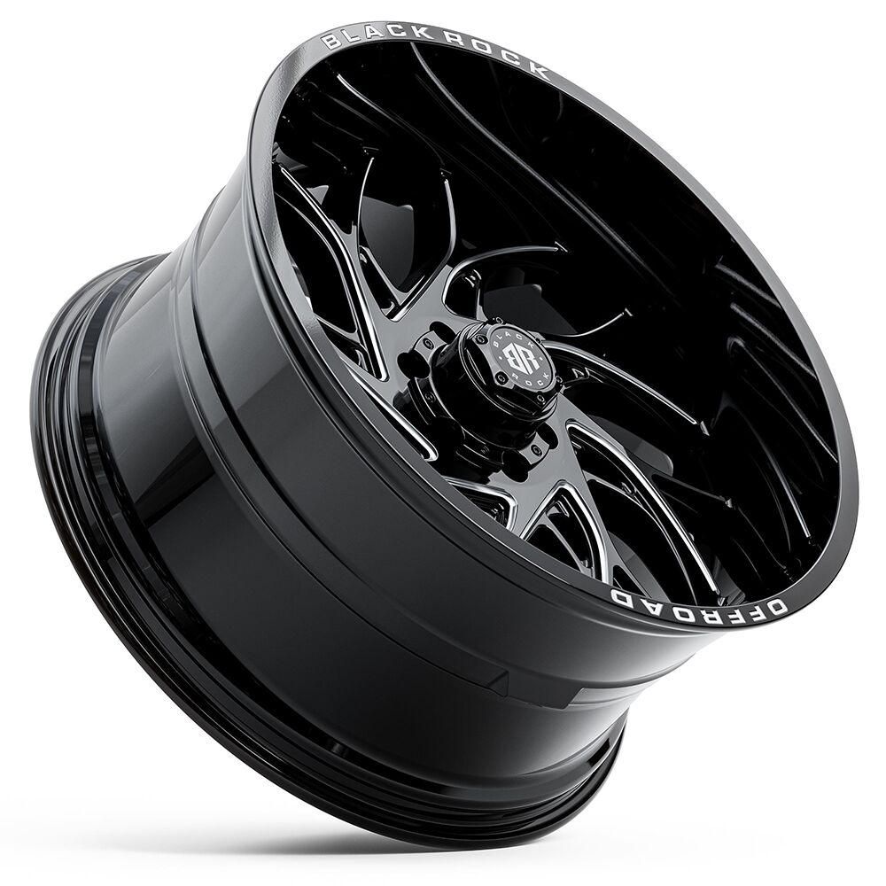 BLACK ROCK STRYKER GLOSS BLACK MILLED 4X4 RIMS FOR OFF-ROAD TRUCK SUV 4WD 22 INCH